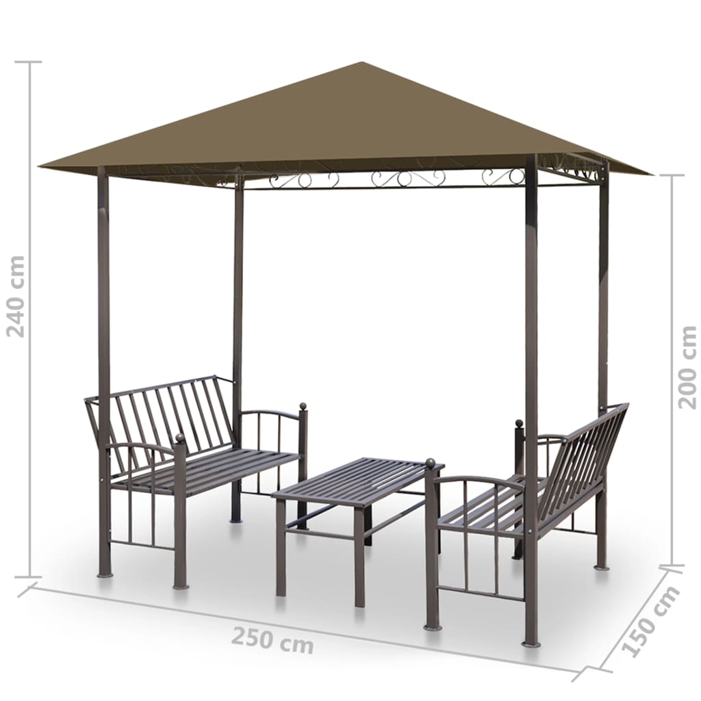 vidaXL Pavillon de jardin et table et bancs 2,5x1,5x2,4m Taupe 180g/m²