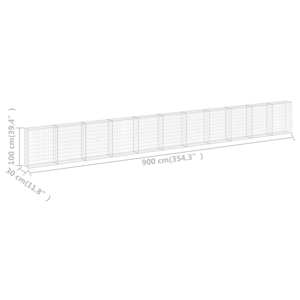 vidaXL Mur en gabion avec couvercles Acier galvanisé 900x30x100 cm