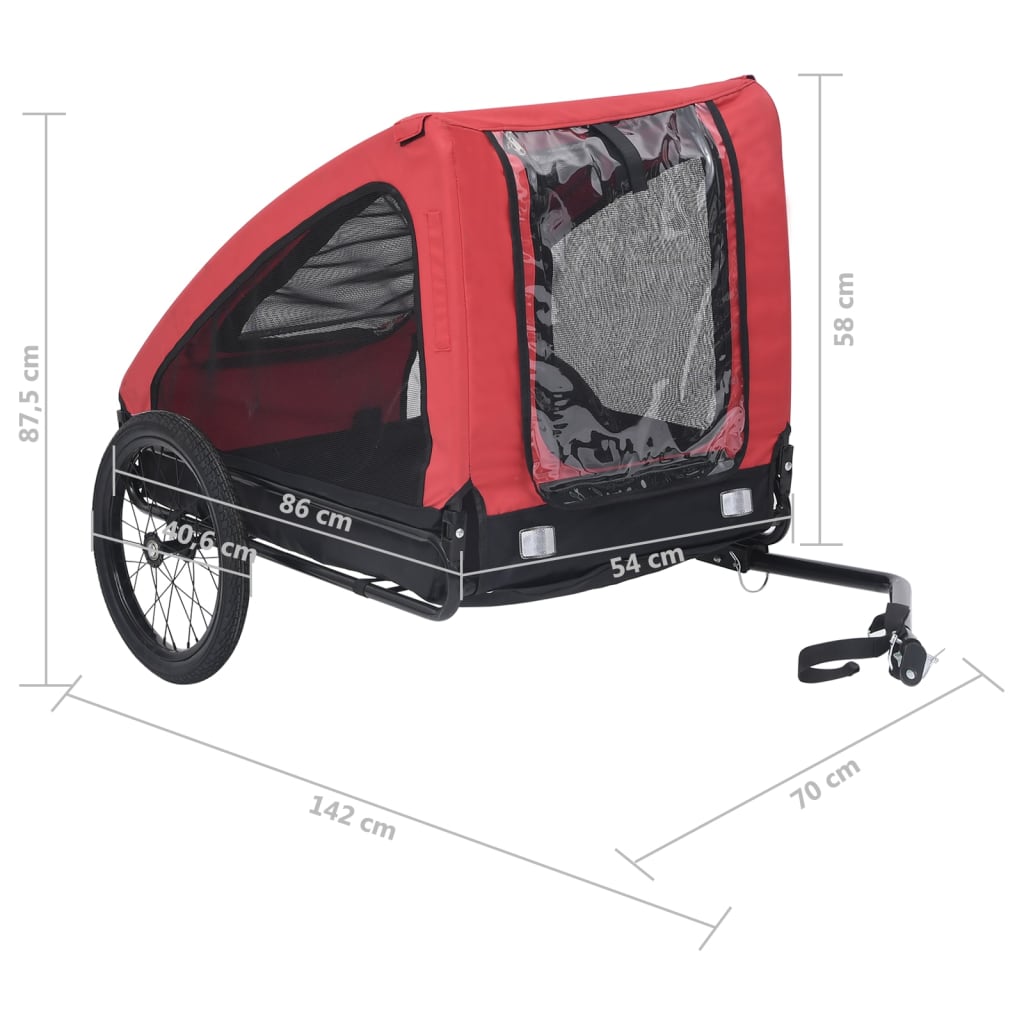vidaXL Remorque de vélo pour animaux de compagnie rouge et noir