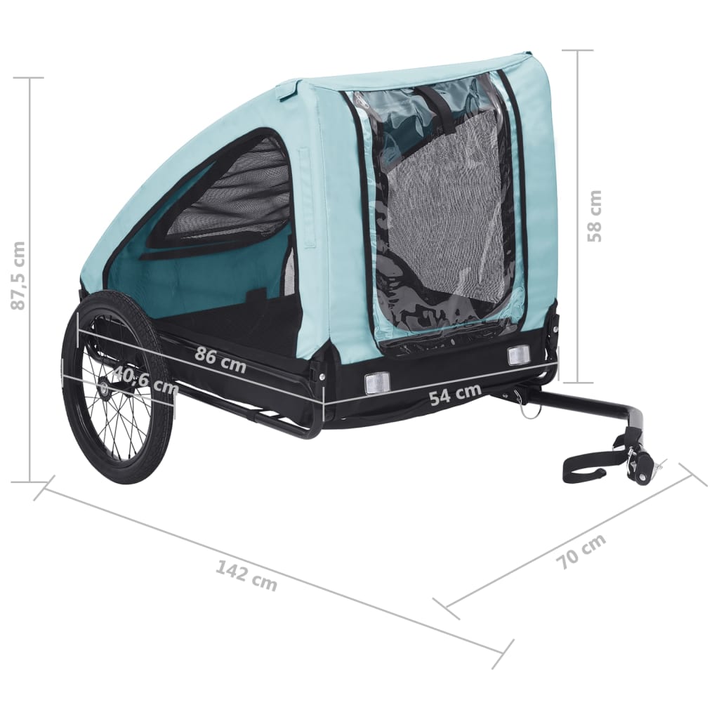 vidaXL Remorque de vélo pour animaux de compagnie bleu et noir