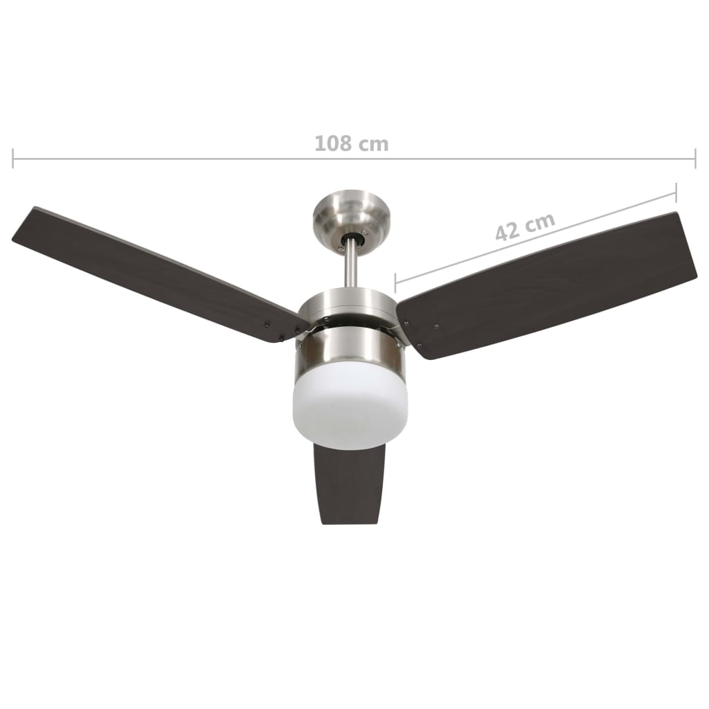 vidaXL Ventilateur de plafond lampe et télécommande 108cm Marron foncé