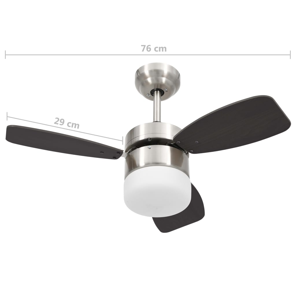 vidaXL Ventilateur de plafond lampe et télécommande 76 cm Marron foncé