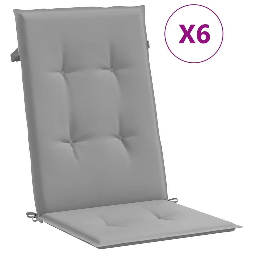 vidaXL Coussins de chaise de jardin à dossier haut lot de 6 gris tissu