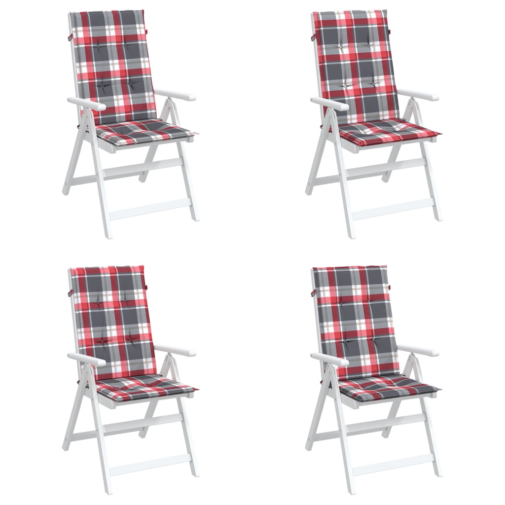 vidaXL Coussins de chaise jardin dossier haut lot de 4 carreaux rouges