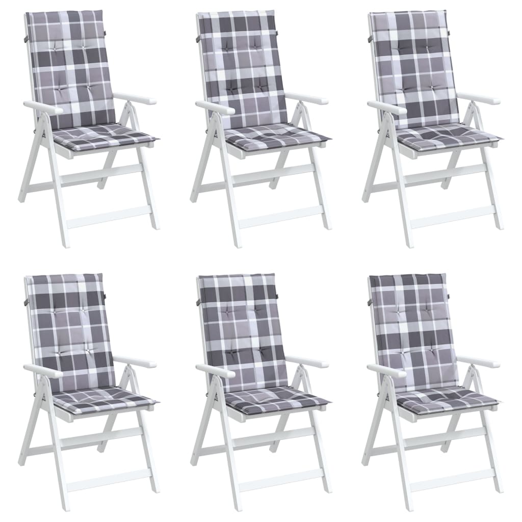 vidaXL Coussins de chaise jardin à dossier haut lot de 6 carreaux gris