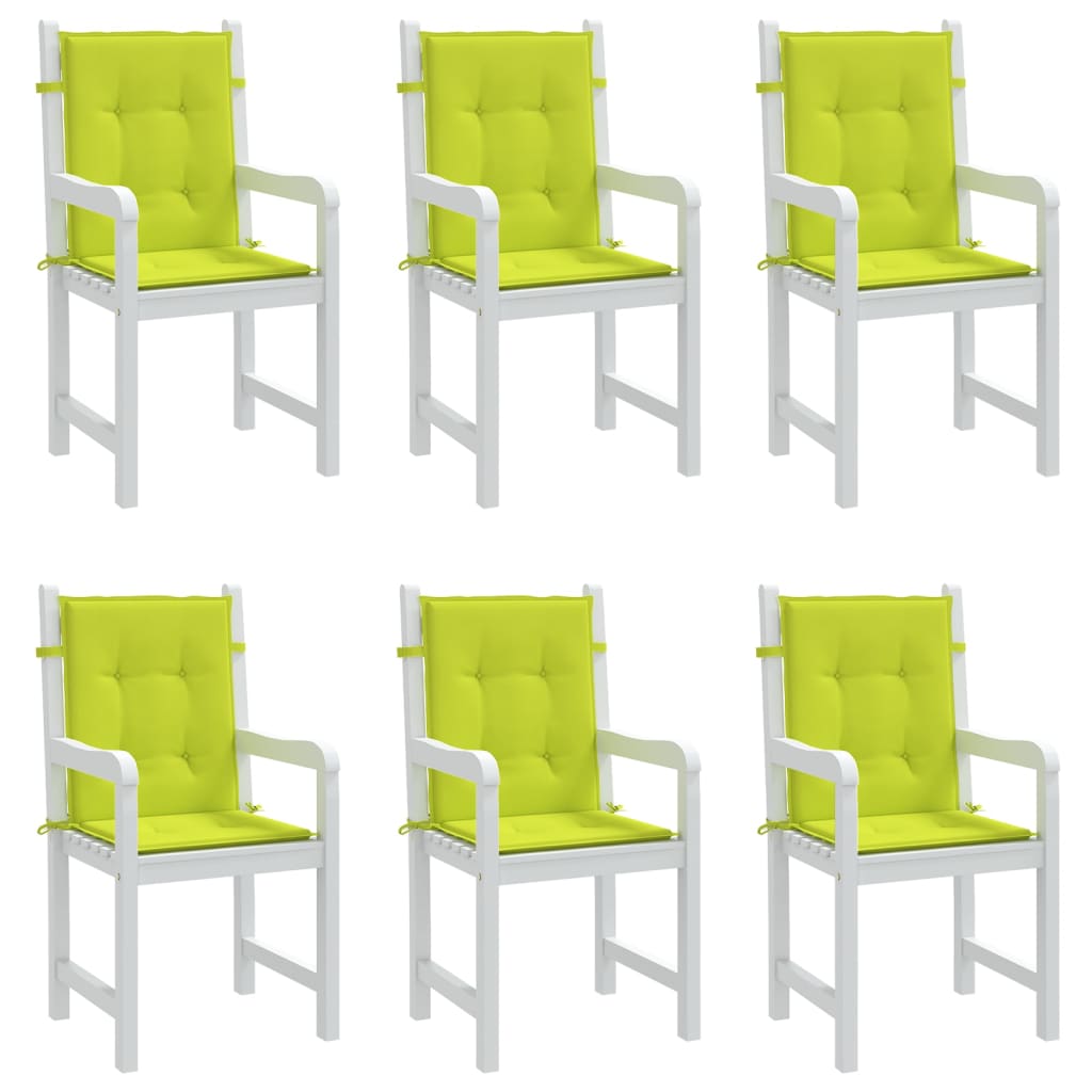 vidaXL Coussins de chaise de jardin à dossier bas lot de 6 vert vif