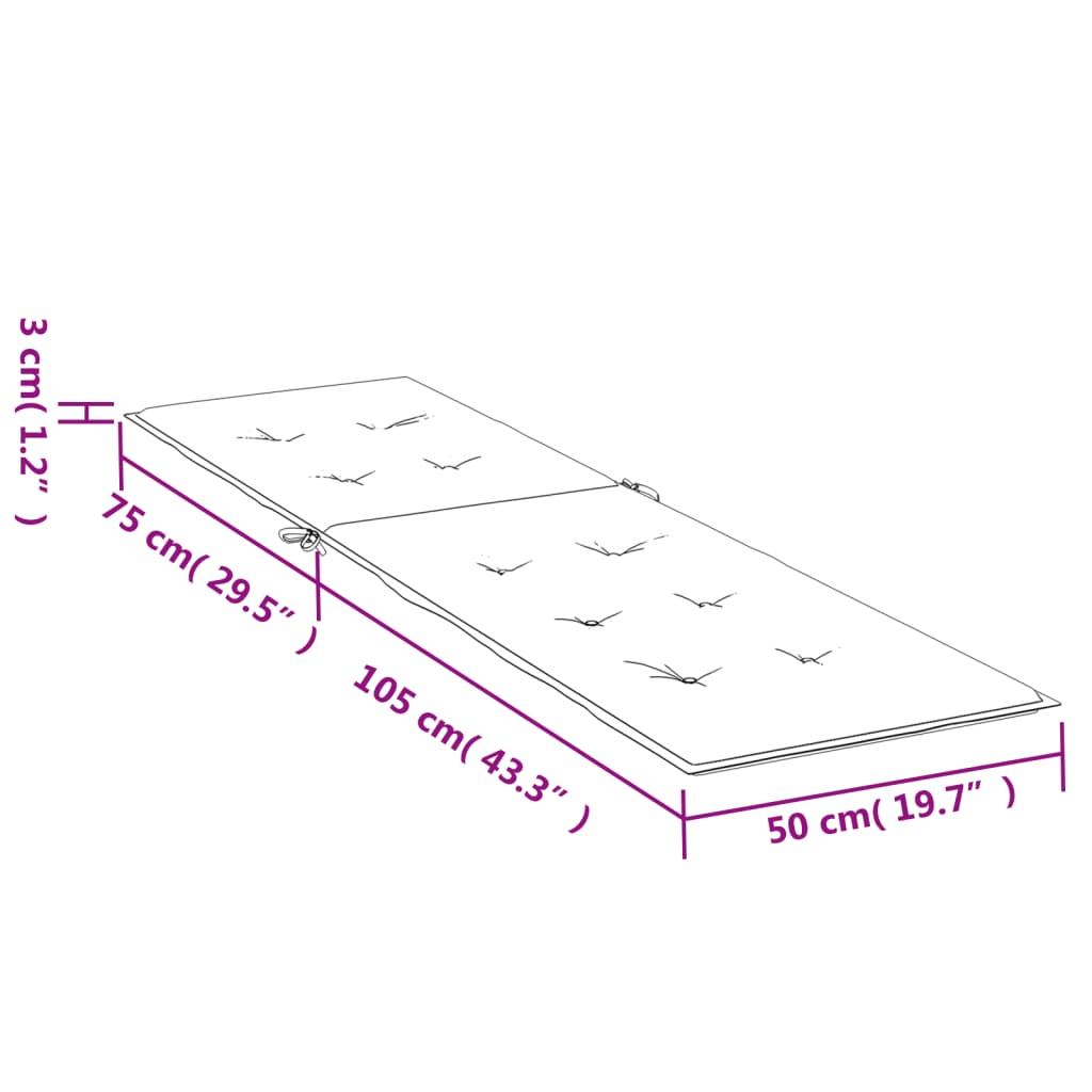 vidaXL Coussin de chaise de terrasse noir (75+105)x50x3 cm