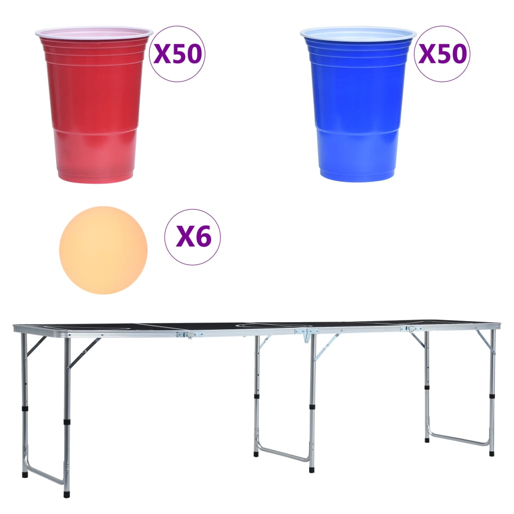 vidaXL Table de bière-pong pliable avec tasses et balles 240 cm