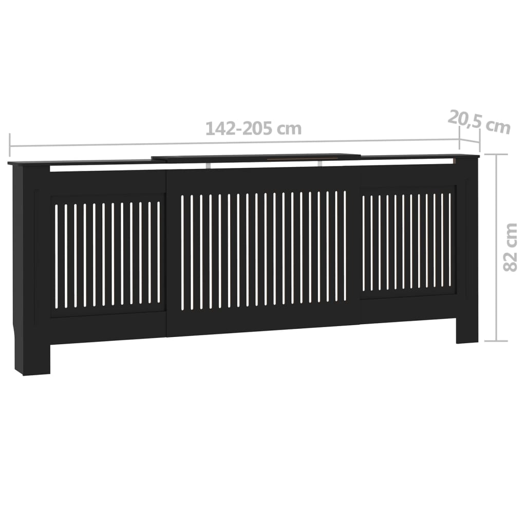 vidaXL Cache-radiateur MDF Noir 205 cm