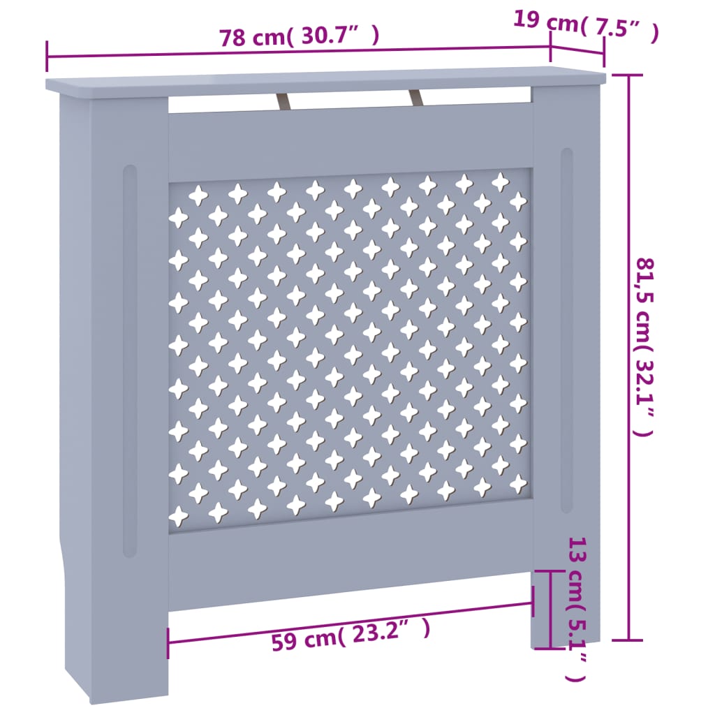 vidaXL Cache-radiateur MDF Gris 78 cm