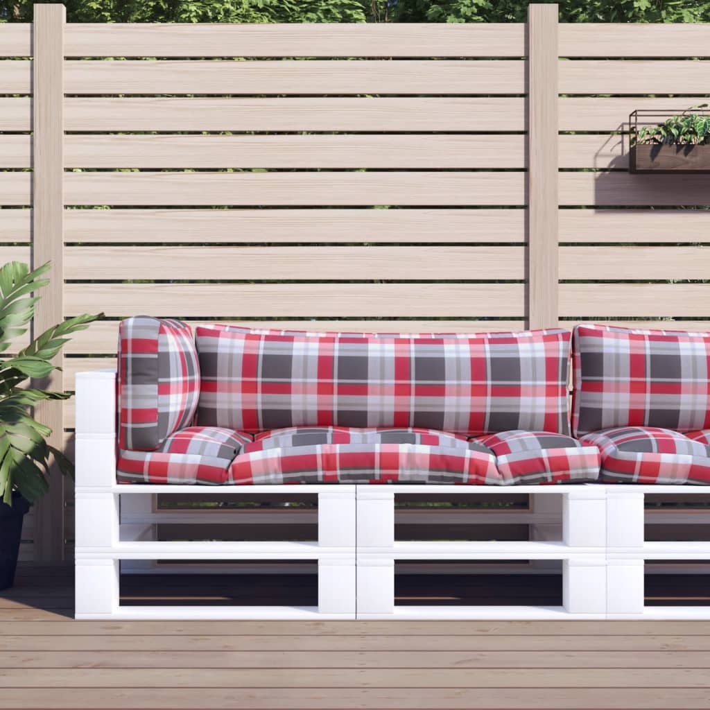 vidaXL Coussins de palette 3 pcs motif à carreaux rouge tissu
