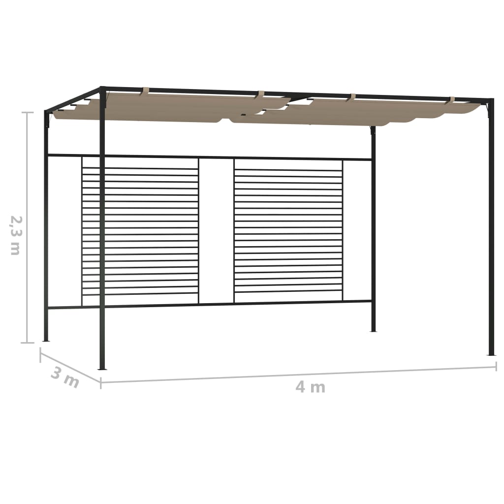 vidaXL Belvédère avec auvent rétractable 3x4x2,3 m Taupe 180 g/m²