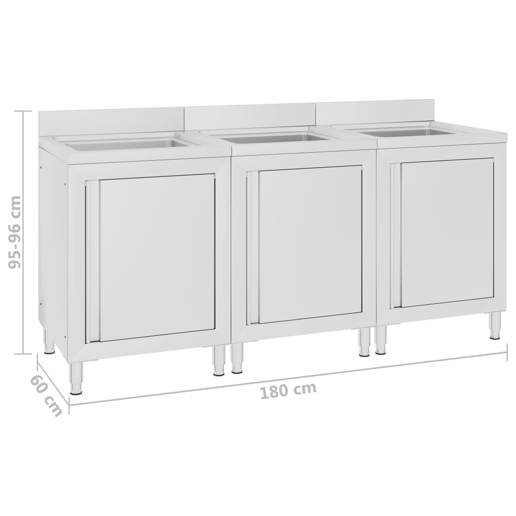 vidaXL Éviers de cuisine commerciaux 3 pcs Acier inoxydable