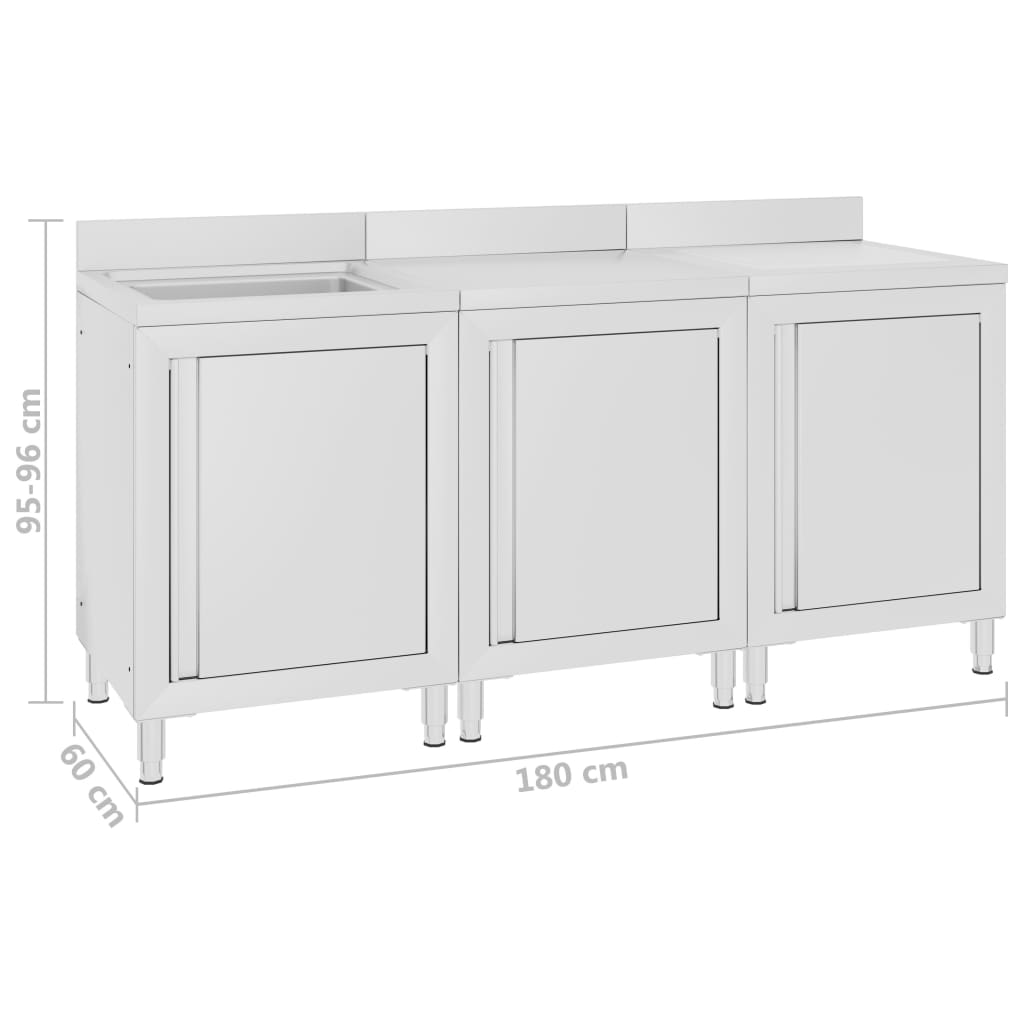 vidaXL Évier de cuisine commercial 180x60x96 cm Acier inoxydable