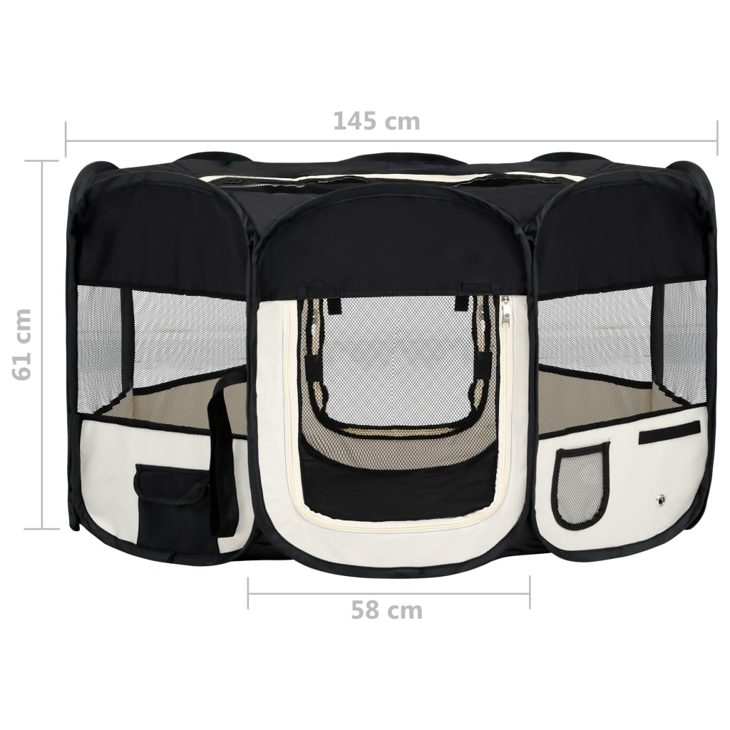 vidaXL Parc pliable pour chien avec sac de transport Noir 145x145x61cm
