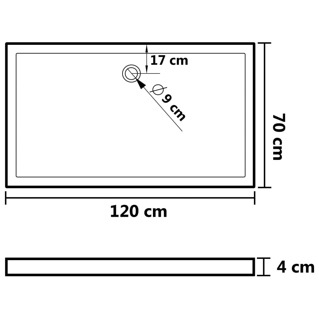 vidaXL Receveur de douche rectangulaire ABS Blanc 70x120 cm