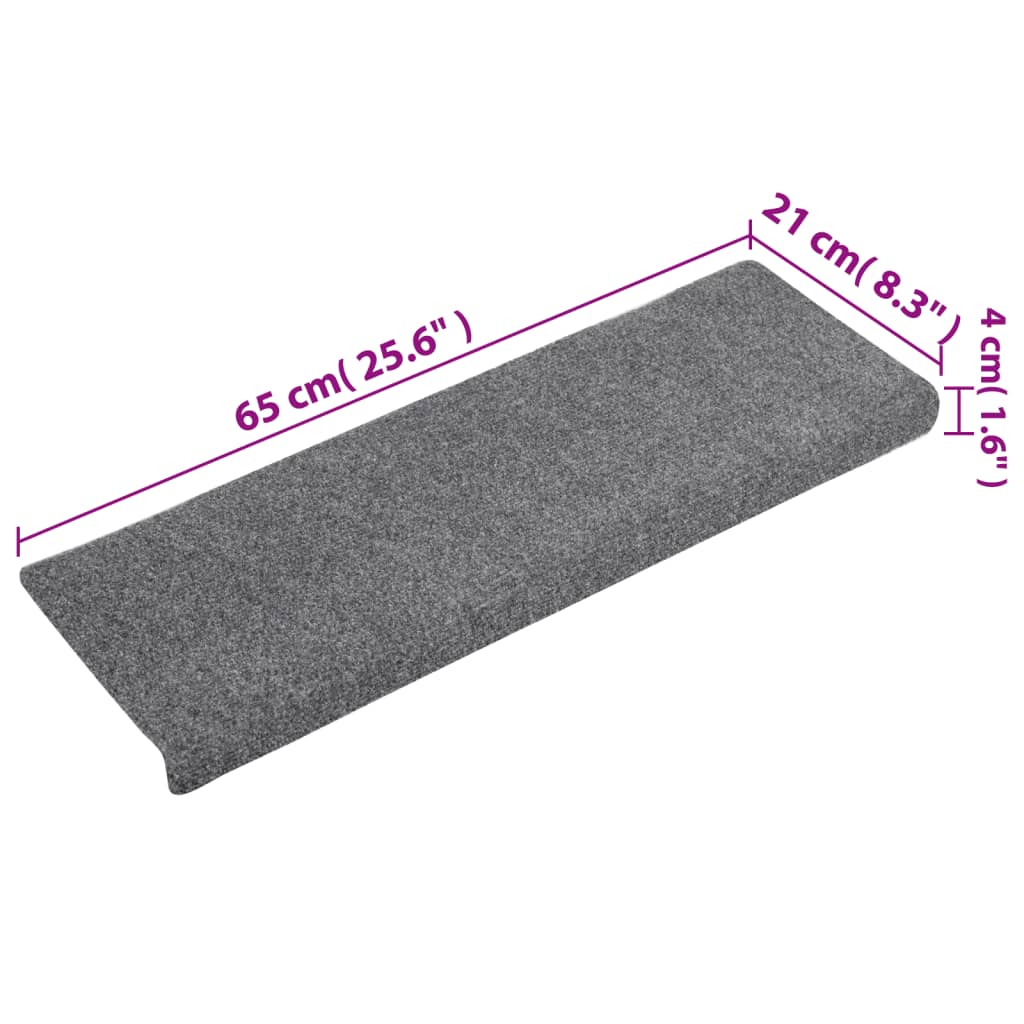 vidaXL Tapis de marches d'escalier 10 pcs Gris 65x21x4 cm Aiguilleté