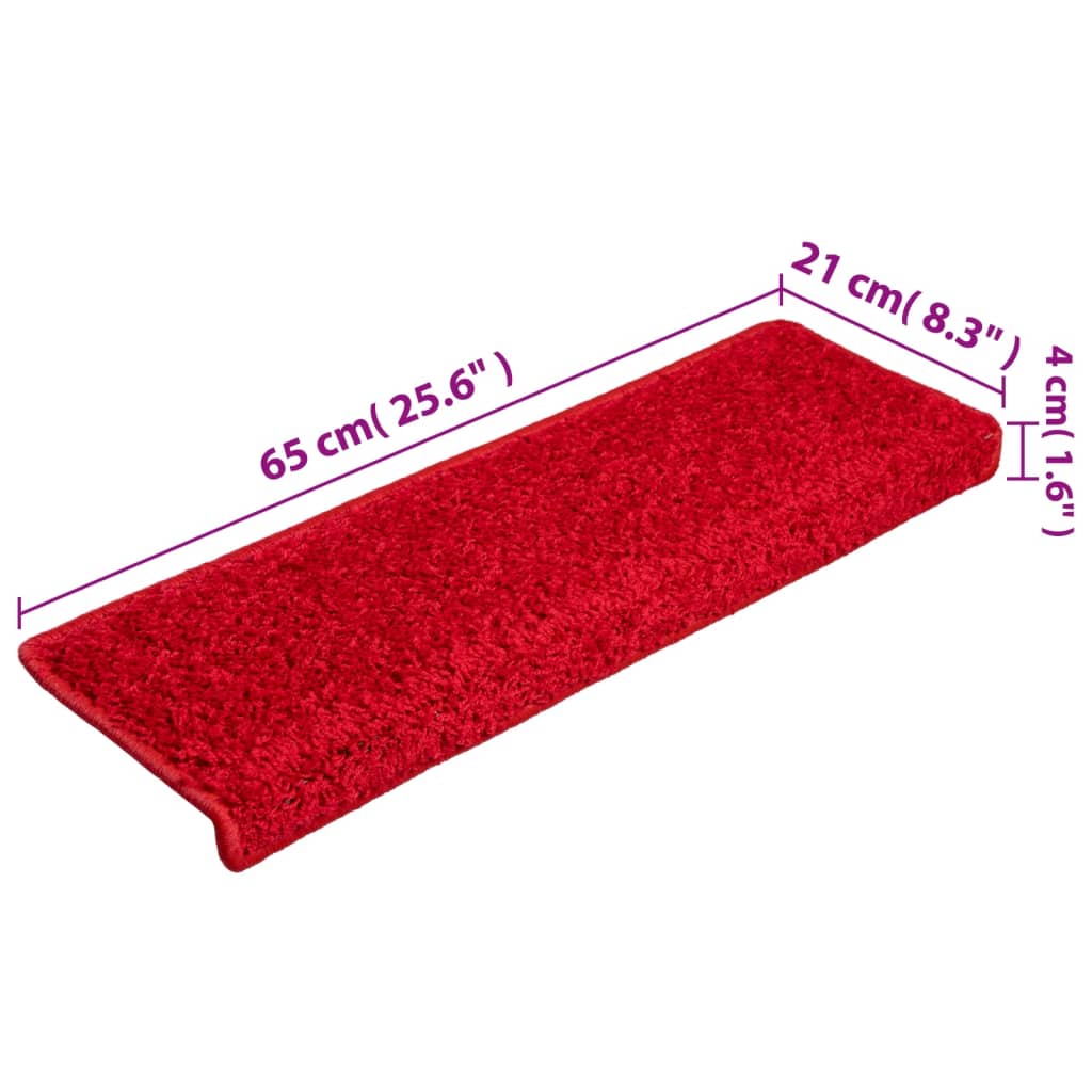 vidaXL Tapis d'escalier 10 pcs 65x21x4 cm Rouge