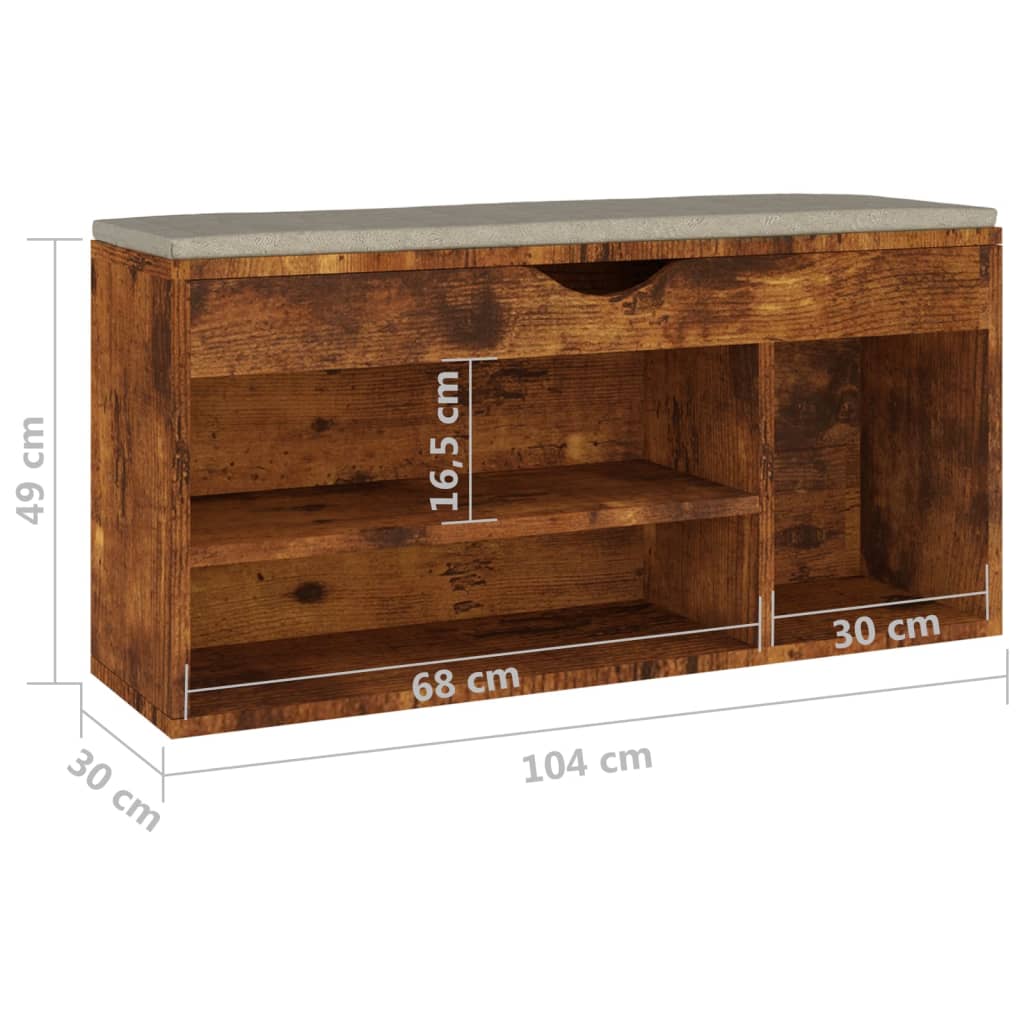 vidaXL Banc à chaussures avec coussin Chêne fumé 104x30x49cm Aggloméré