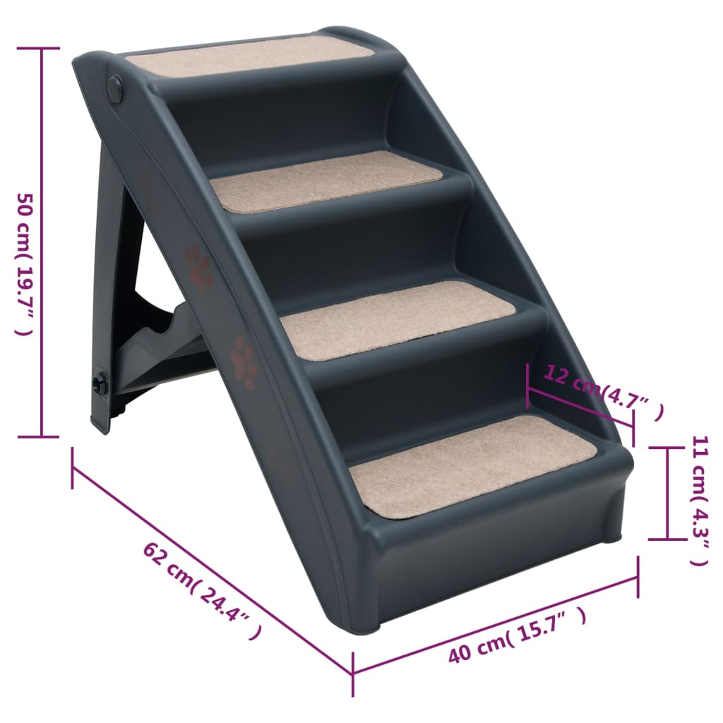 vidaXL Escalier pliable à 4 marches pour chiens Gris foncé