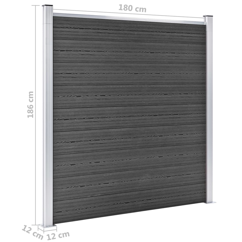vidaXL Ensemble de panneau de clôture WPC 1564x186 cm Noir