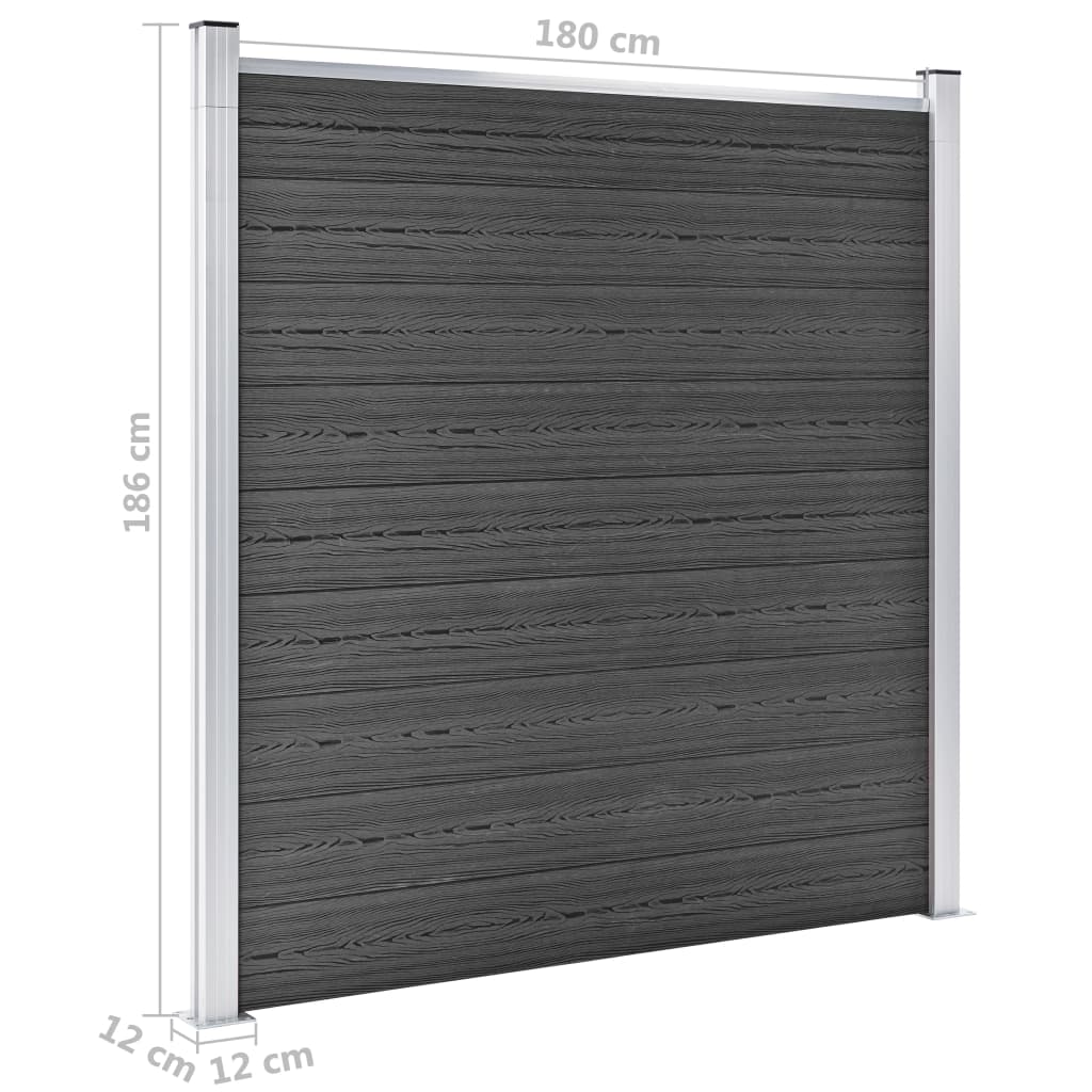 vidaXL Ensemble de panneau de clôture WPC 1737x186 cm Noir