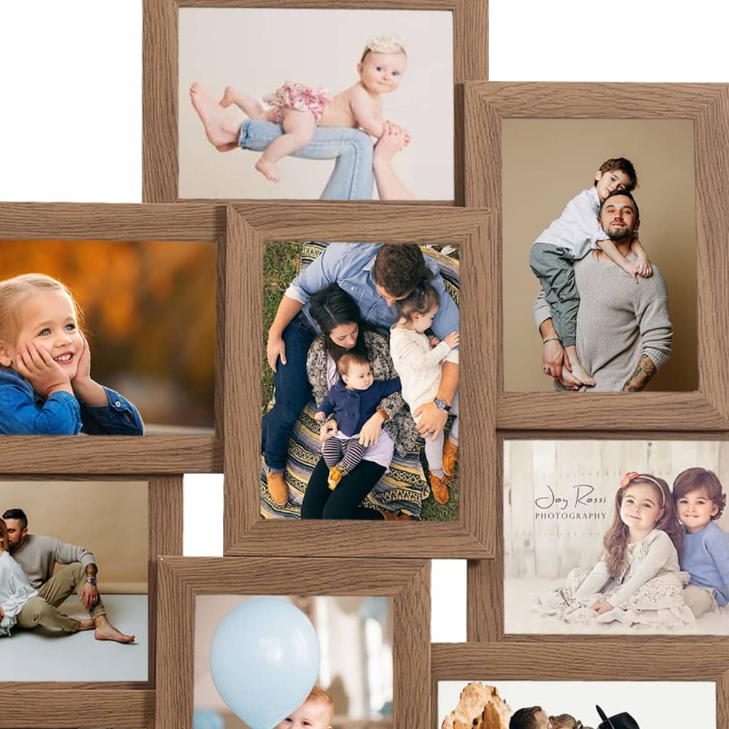 vidaXL Collage de cadres photo de photo 10x(10x15 cm) Marron clair MDF
