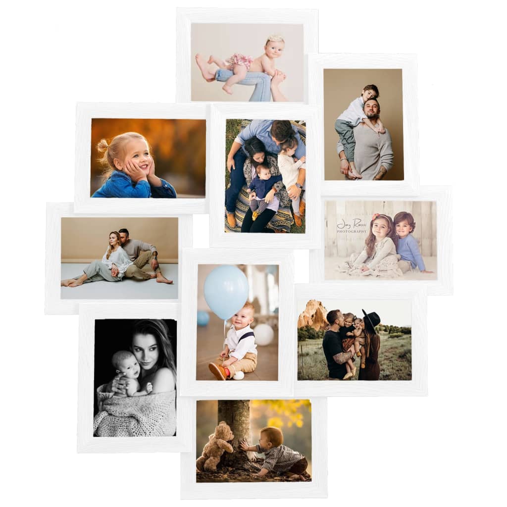 vidaXL Collage de cadres photo pour photo de 10x(13x18 cm) Blanc MDF