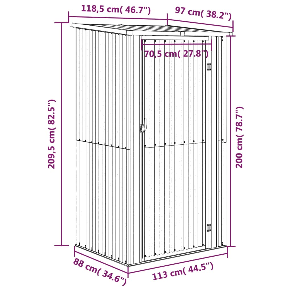 vidaXL Abri de jardin Gris 118,5x97x209,5 cm Acier galvanisé