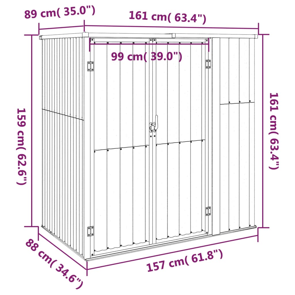 vidaXL Abri à outils de jardin Gris 161x89x161 cm Acier galvanisé