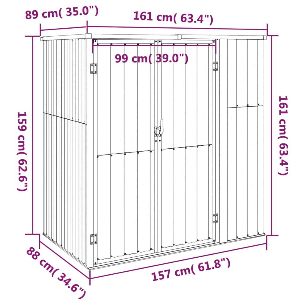 vidaXL Abri à outils de jardin anthracite 161x89x161cm acier galvanisé