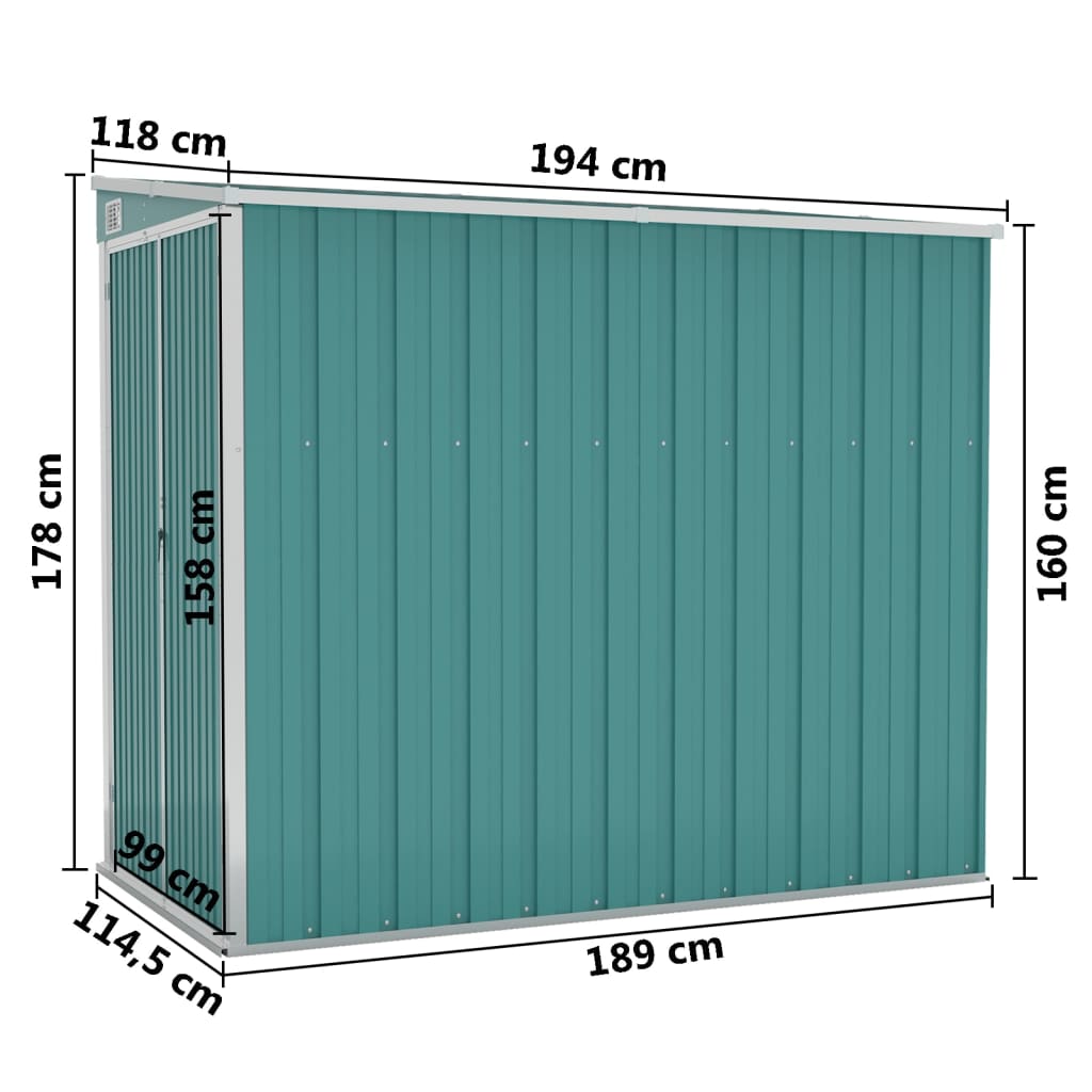 vidaXL Abri de jardin mural Vert 118x194x178 cm Acier galvanisé