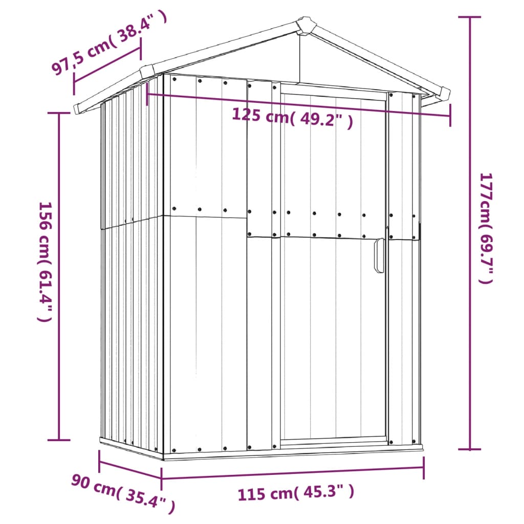 vidaXL Abri de jardin Gris 126x97,5x177 cm Acier galvanisé