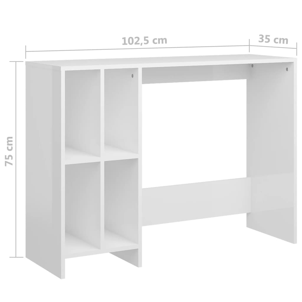 vidaXL Bureau d'ordinateur portable Blanc brillant 102,5x35x75 cm