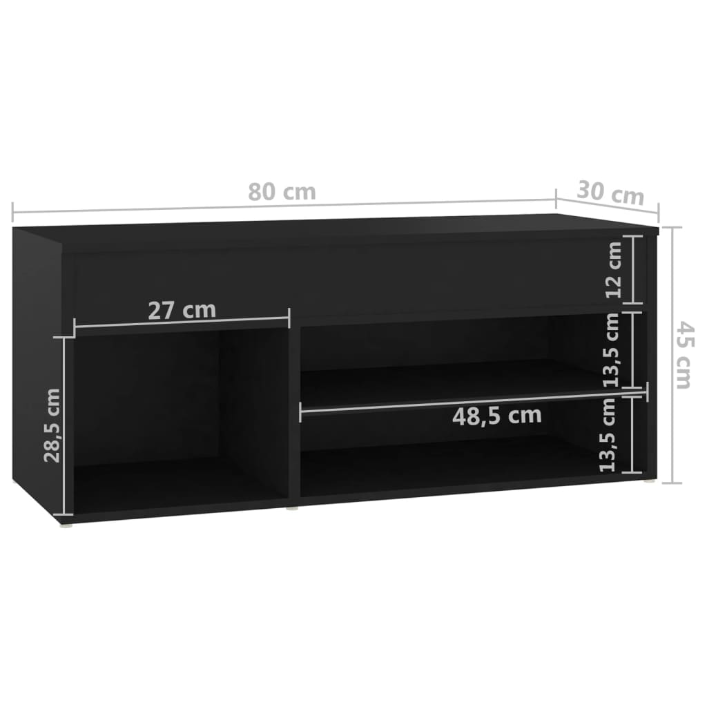 vidaXL Banc à chaussures Noir 80x30x45 cm Aggloméré
