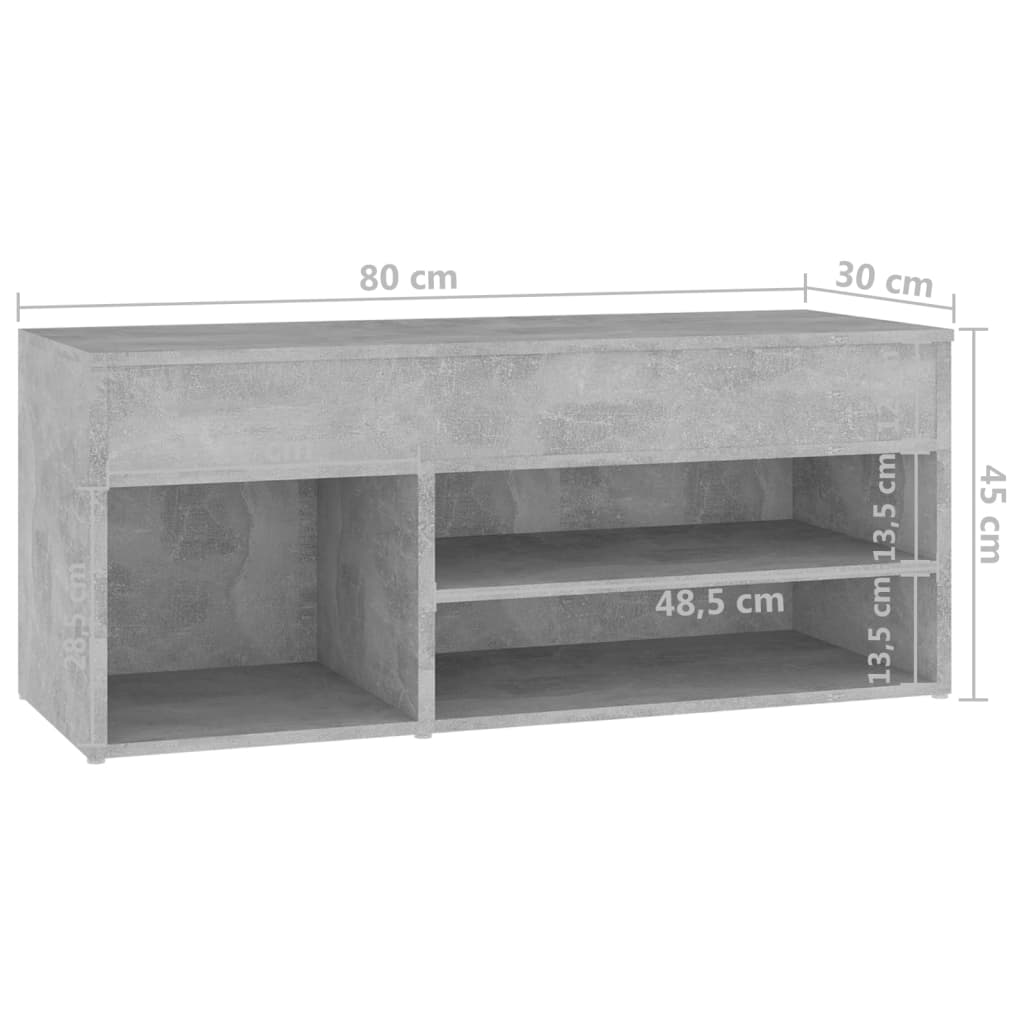 vidaXL Banc à chaussures Gris béton 80x30x45 cm Aggloméré