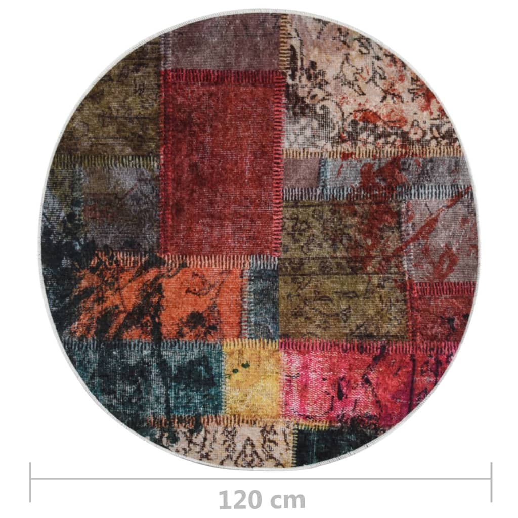 vidaXL Tapis lavable antidérapant Patchwork φ120 cm Multicolore