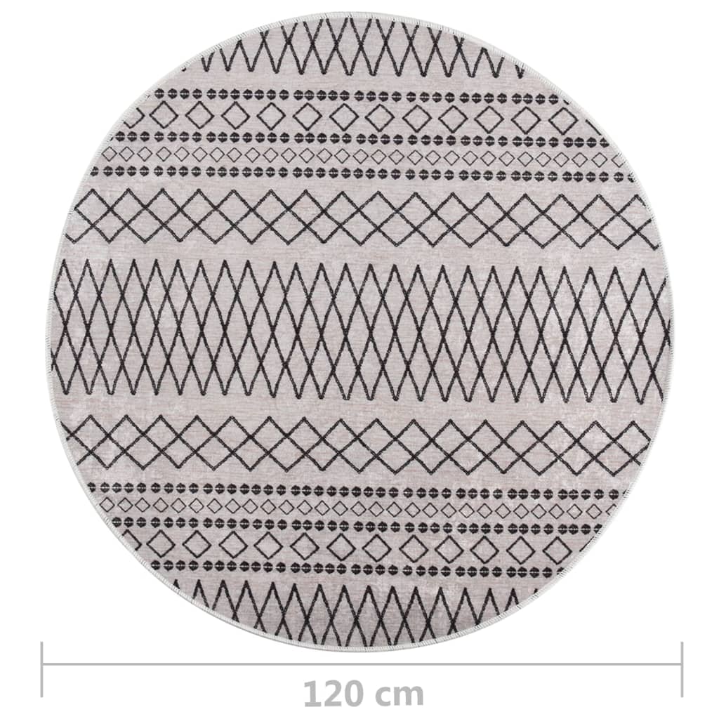 vidaXL Tapis lavable antidérapant φ120 cm Noir et blanc