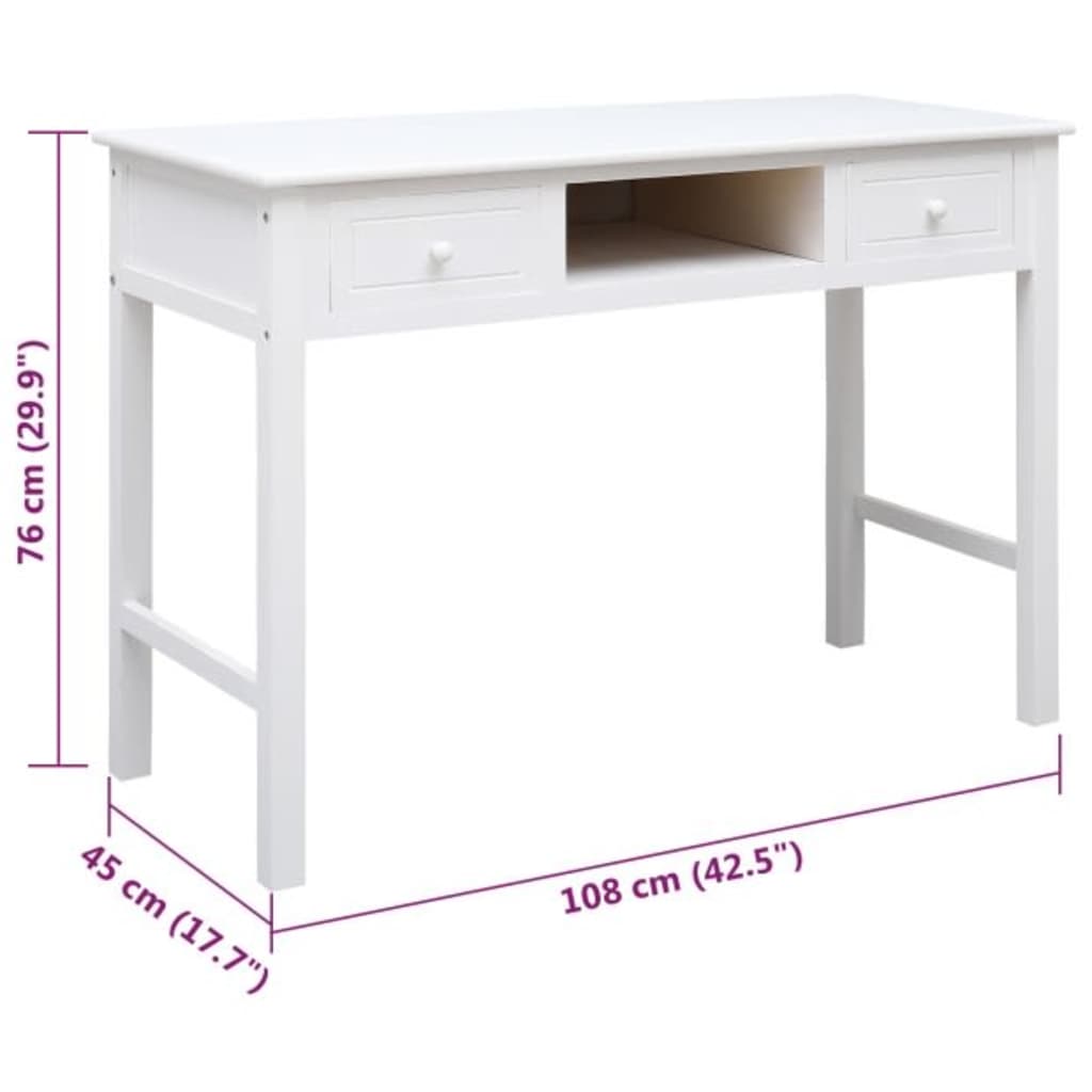 vidaXL Buffet Blanc 108x45x76 cm Bois de Paulownia massif
