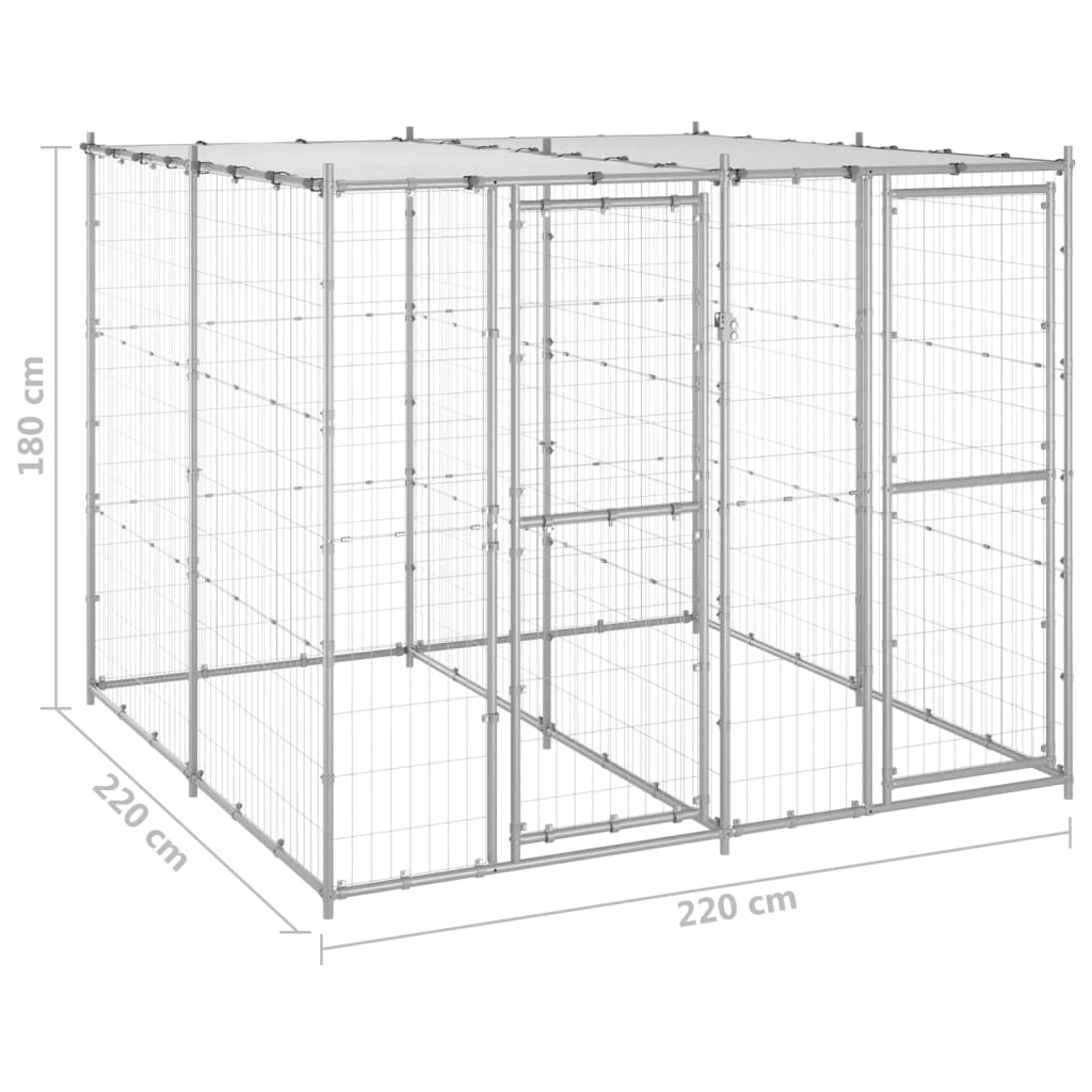 vidaXL Chenil extérieur Acier galvanisé avec toit 4,84 m²