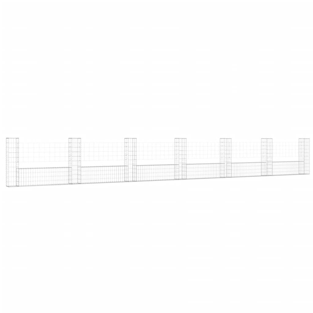 vidaXL Panier de gabion en forme de U avec 7 poteaux Fer 740x20x100 cm