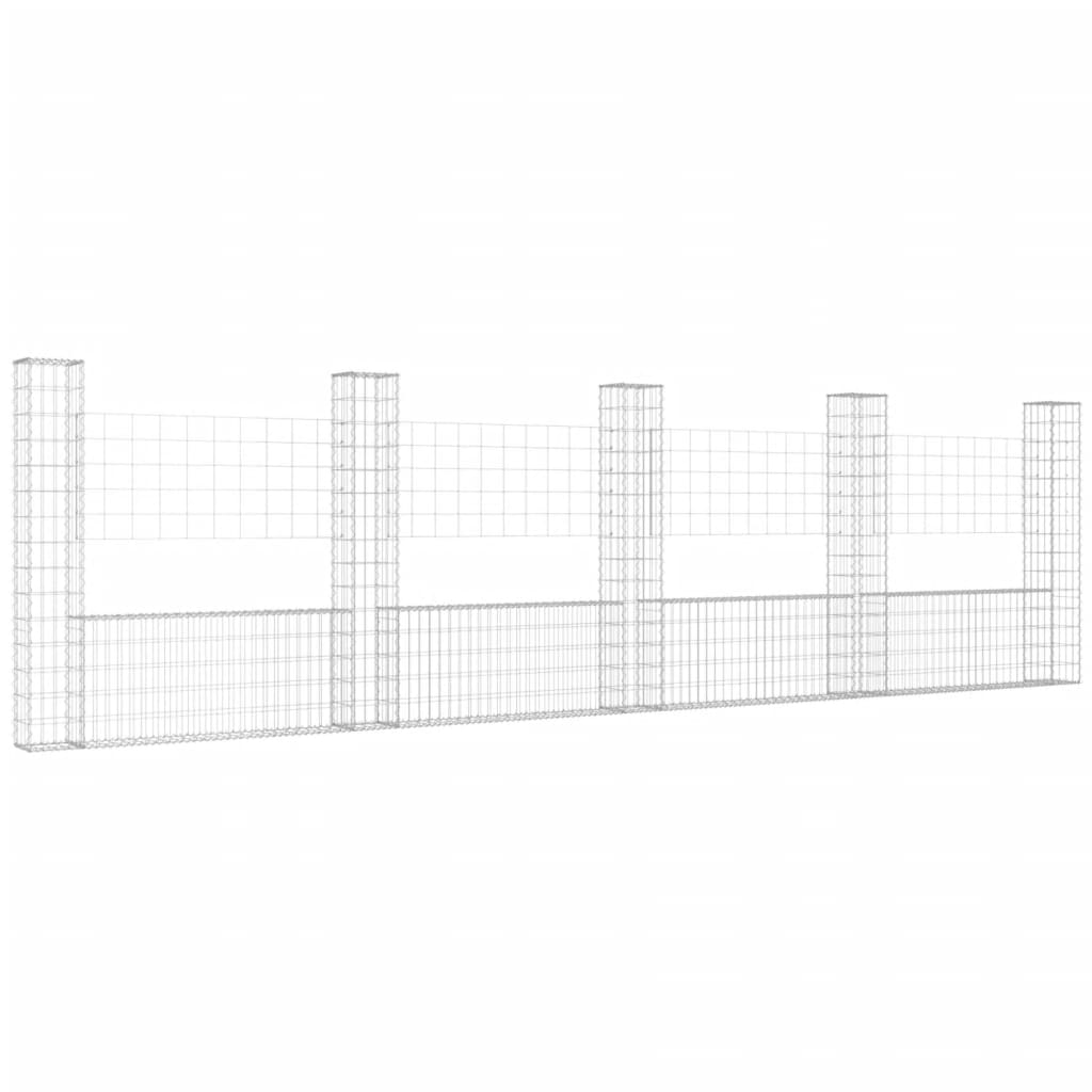 vidaXL Panier de gabion en forme de U avec 5 poteaux Fer 500x20x150 cm