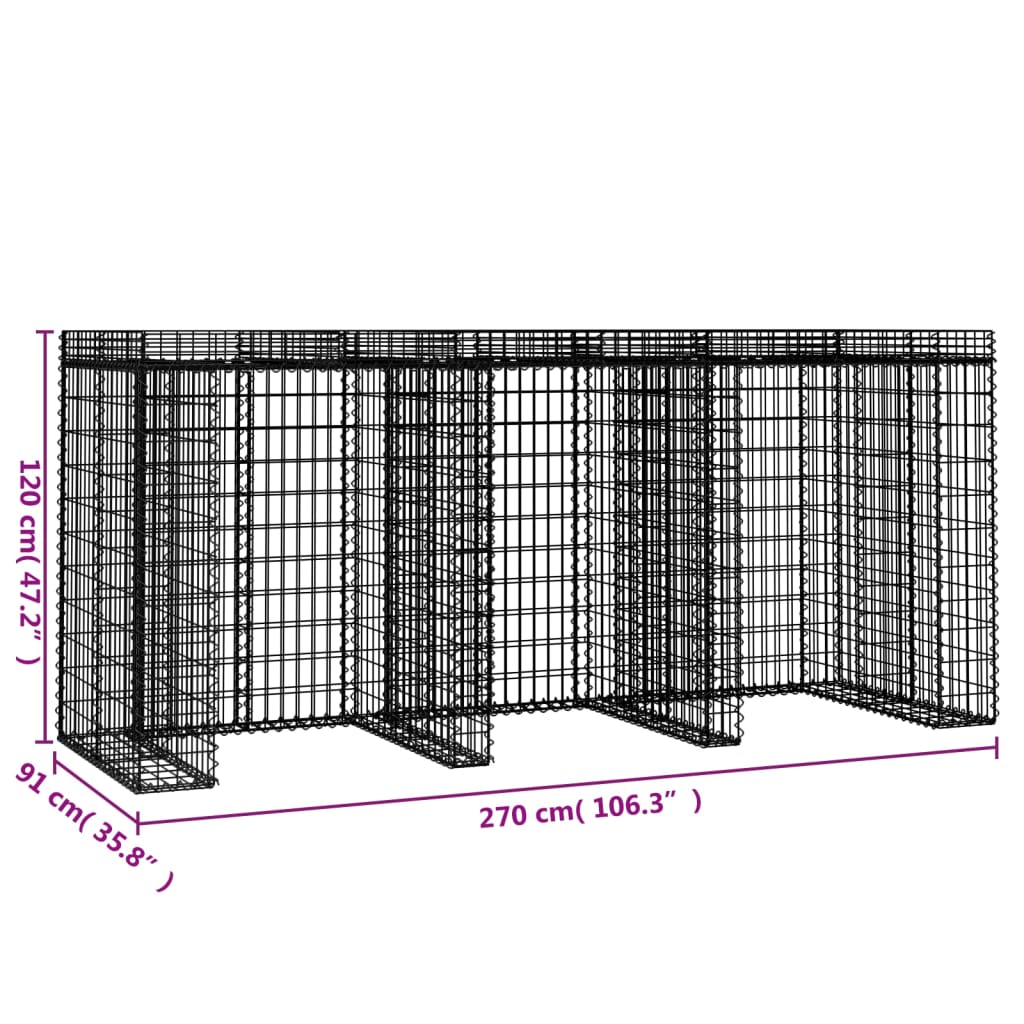 vidaXL Mur de gabion pour poubelle 270x91x120 cm fer galvanisé