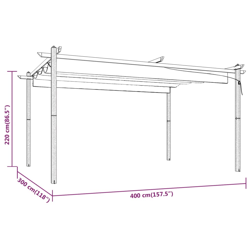 vidaXL Tonnelle de jardin avec toit rétractable 4x3 m Anthracite