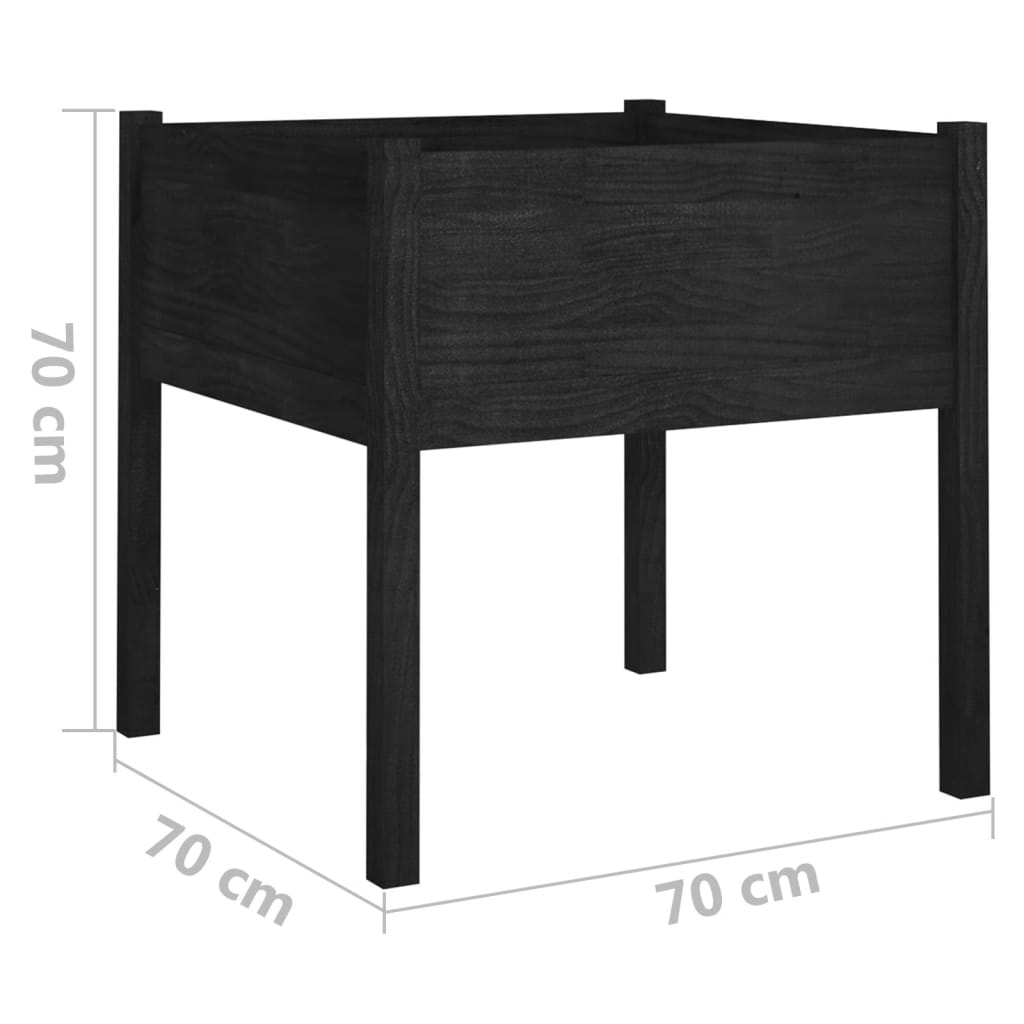 vidaXL Jardinière d'extérieur Noir 70x70x70 cm Bois de pin massif