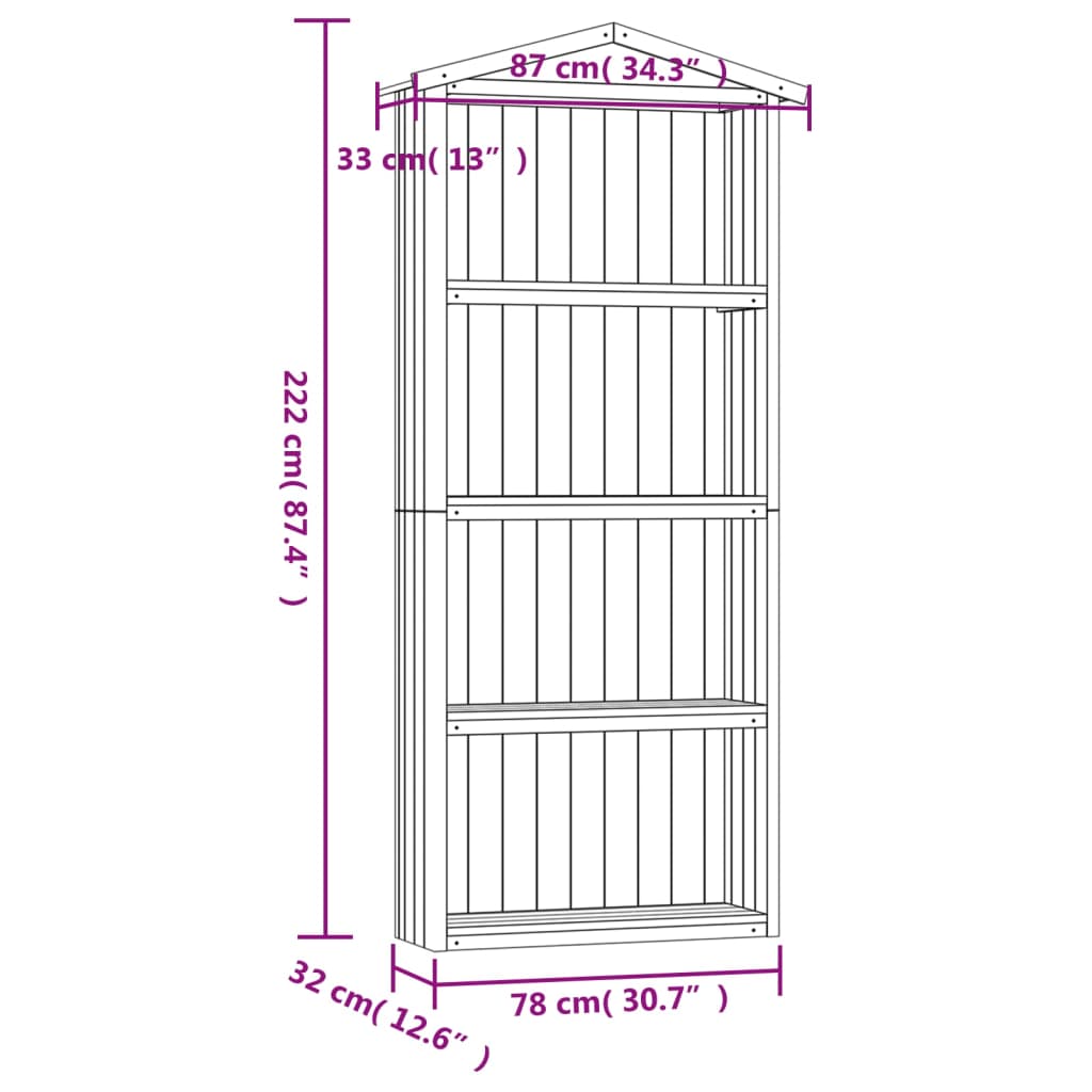 vidaXL Abri à outils de jardin 87x33x222 cm Bois de pin imprégné