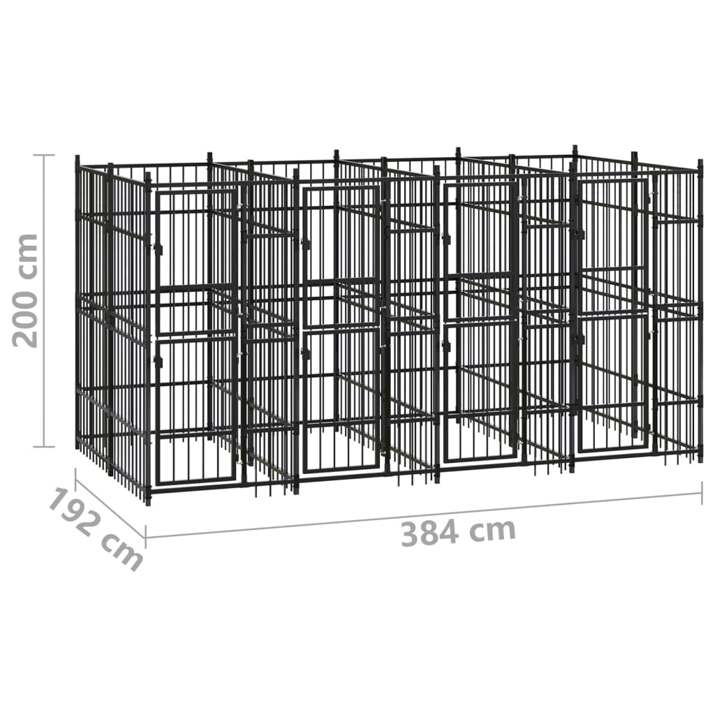 vidaXL Chenil d'extérieur pour chiens Acier 7,37 m²