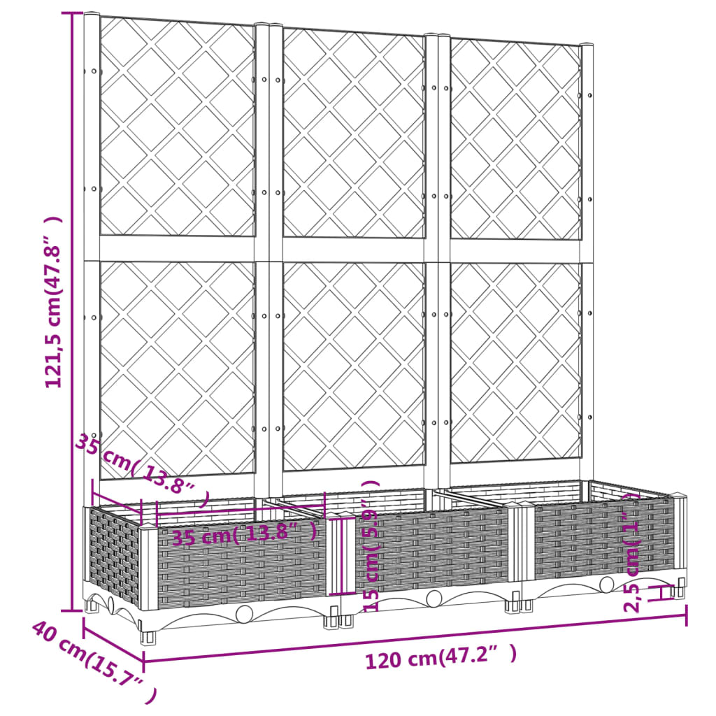vidaXL Jardinière avec treillis Noir 120x40x121,5 cm PP