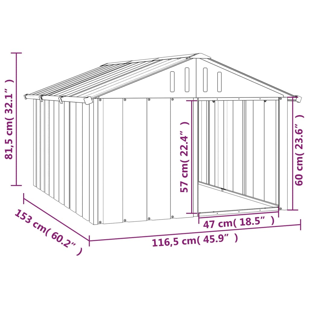 vidaXL Niche pour chien Gris 116,5x153x81,5 cm Acier galvanisé
