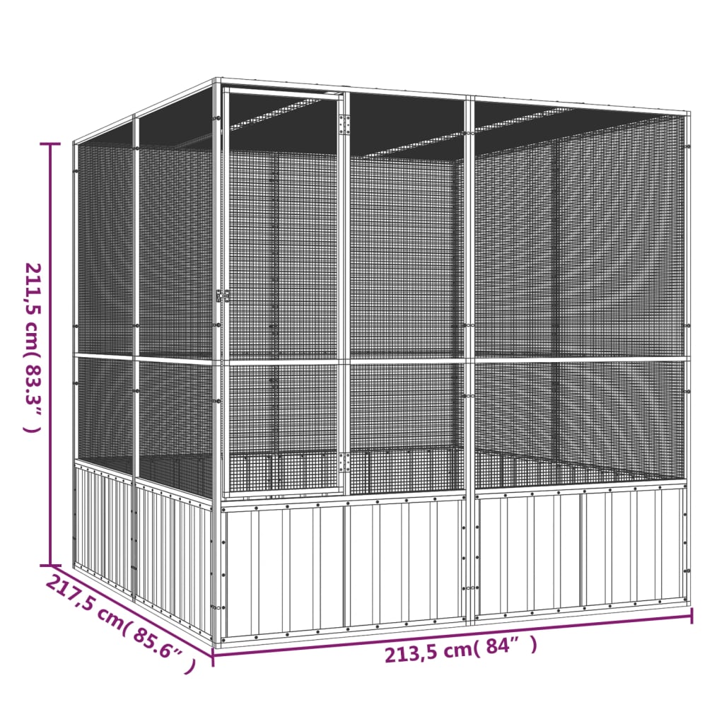 vidaXL Cage à oiseaux Gris 213,5x217,5x211,5 cm Acier galvanisé